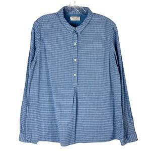 NWT TOAST Top Shirt UK 16/US 12 Stripe Blue White Henley 4-Btn Long-Slv Cotton